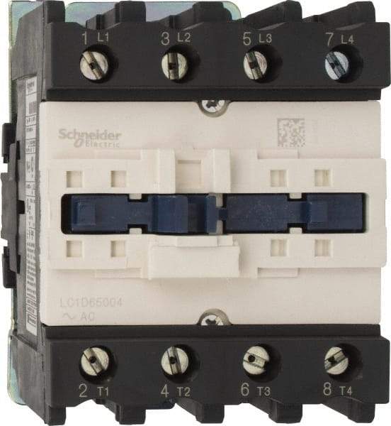 Schneider Electric - 4 Pole, 110 Coil VAC at 50/60 Hz, 80 Amp, Nonreversible IEC Contactor - 1 Phase hp: 10 at 230/240 VAC, 5 at 115 VAC, 3 Phase hp: 20 at 200/208 VAC, 20 at 230/240 VAC, 50 at 460/480 VAC, 50 at 575/600 VAC - Best Tool & Supply