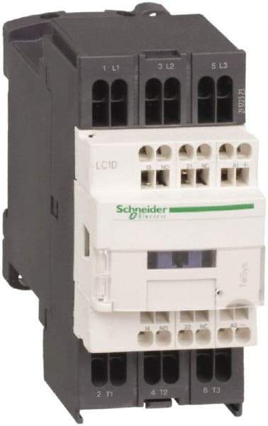 Schneider Electric - 3 Pole, 120 Coil VAC at 50/60 Hz, 12 Amp at 440 VAC and 16 Amp at 440 VAC, Nonreversible IEC Contactor - 1 Phase hp: 1 at 115 VAC, 2 at 230/240 VAC, 3 Phase hp: 10 at 575/600 VAC, 3 at 200/208 VAC, 3 at 230/240 VAC, 7.5 at 460/480 VAC - Best Tool & Supply