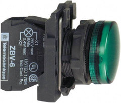 Schneider Electric - 230-240 VAC at 50/60 Hz Green Lens LED Pilot Light - Round Lens, Screw Clamp Connector, 30mm Wide, Vibration Resistant, Water Resistant - Best Tool & Supply