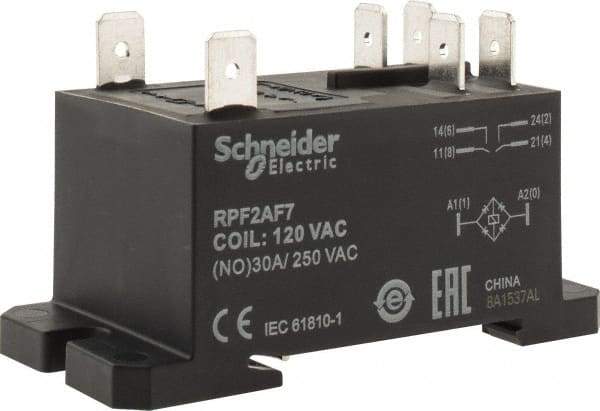 Schneider Electric - 7,500 VA Power Rating, Electromechanical Plug-in General Purpose Relay - 20 Amp at 28 VDC, 25 at 28 VDC, 30 at 250/277 VAC, 2NO, 120 VAC - Best Tool & Supply