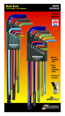 22 Piece - .050-3/8" and 1.5-10mm - Extra Long Arm - ColorGuard Ball End L-Wrench Set - Best Tool & Supply