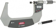 SPI - 4 to 5" Range, 0.00005" Resolution, Double Ratchet IP65 Electronic Outside Micrometer - 0.0002" Accuracy, Ratchet-Friction Thimble, Carbide Face, CR2032 Battery, Includes NIST Traceable Certification of Inspection - Best Tool & Supply