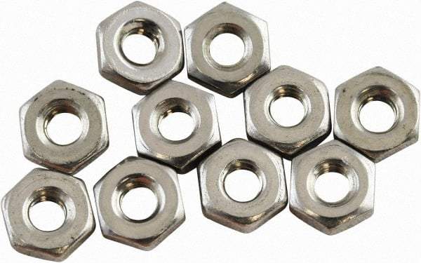 Acorn Engineering - #8-32 UNF Stainless Steel Right Hand Hex Nut - 0.344" Across Flats, 1/8" High, Uncoated - Best Tool & Supply