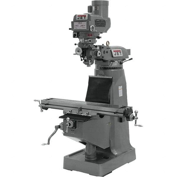 Jet - 9" Table Width x 49" Table Length, Variable Speed Pulley Control, 3 Phase Knee Milling Machine - R8 Spindle Taper, 3 hp - Best Tool & Supply