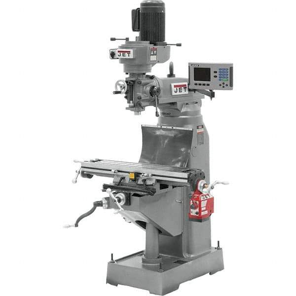 Jet - 7-7/8" Table Width x 35-3/4" Table Length, Variable Speed Pulley Control, 3 Phase Knee Milling Machine - R8 Spindle Taper, 1-1/2 hp - Best Tool & Supply