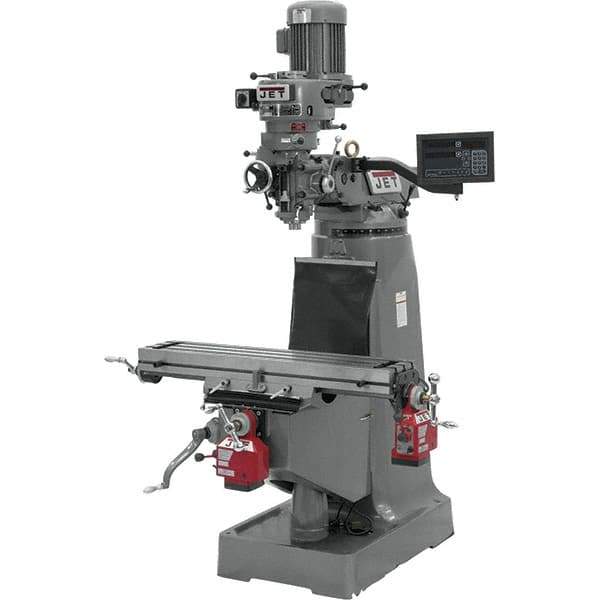 Jet - 9" Table Width x 42" Table Length, Variable Speed Pulley Control, 1 Phase Knee Milling Machine - R8 Spindle Taper, 2 hp - Best Tool & Supply