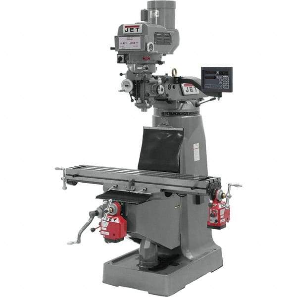 Jet - 9" Table Width x 49" Table Length, Variable Speed Pulley Control, 3 Phase Knee Milling Machine - R8 Spindle Taper, 3 hp - Best Tool & Supply