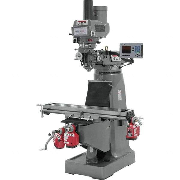 Jet - 9" Table Width x 49" Table Length, Variable Speed Pulley Control, 3 Phase Knee Milling Machine - R8 Spindle Taper, 3 hp - Best Tool & Supply