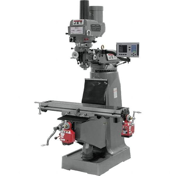 Jet - 9" Table Width x 49" Table Length, Variable Speed Pulley Control, 3 Phase Knee Milling Machine - R8 Spindle Taper, 3 hp - Best Tool & Supply