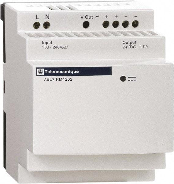 Schneider Electric - 60 Watt, 2.50 Amp, 200 to 240 VAC Input, 24 VDC Output, DIN Rail, Panel Power Supply - Screw Connection, 60mm Wide x 59mm Deep x 100mm High, 84-100% Efficiency, Green LED Output - Best Tool & Supply