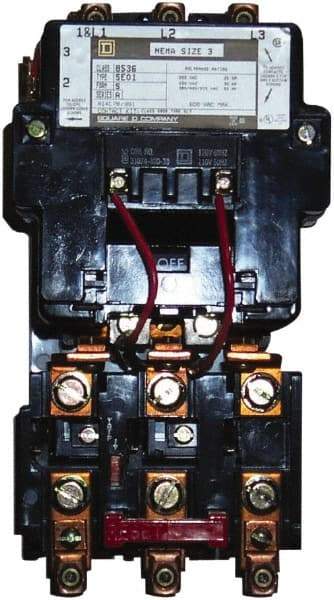 Square D - 440 Coil VAC at 50 Hz, 480 Coil VAC at 60 Hz, 90 Amp, NEMA Size 3, Nonreversible Open Enclosure NEMA Motor Starter - 3 Phase hp: 25 at 200 VAC, 30 at 230 VAC, 50 at 460 VAC, 50 at 575 VAC - Best Tool & Supply