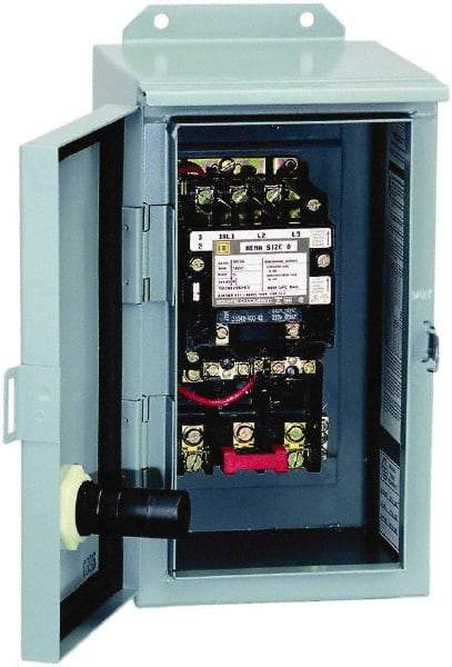 Square D - 24 Coil VAC at 60 Hz, 90 Amp, NEMA Size 3, Nonreversible Enclosed Enclosure NEMA Motor Starter - 3 Phase hp: 25 at 200 VAC, 30 at 230 VAC, 50 at 460 VAC, 50 at 575 VAC, 12 Enclosure Rating - Best Tool & Supply