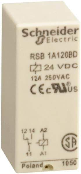 Schneider Electric - 3,000 VA Power Rating, Electromechanical Plug-in General Purpose Relay - 12 Amp at 250 VAC & 12 Amp at 28 VDC, 1CO, 24 VDC - Best Tool & Supply