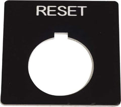 Schneider Electric - Square, Plastic Legend Plate - Reset - Black Background, White Letters, 1.2 Inch Hole Diameter, 2-1/4 Inch Square - Best Tool & Supply