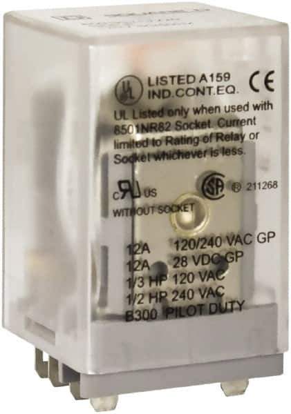 Square D - 1/2 hp at 240 Volt & 1/3 hp at 120 Volt, Square Electromechanical Spade General Purpose Relay - 10 Amp at 240 VAC, DPDT, 240 VAC at 50/60 Hz - Best Tool & Supply