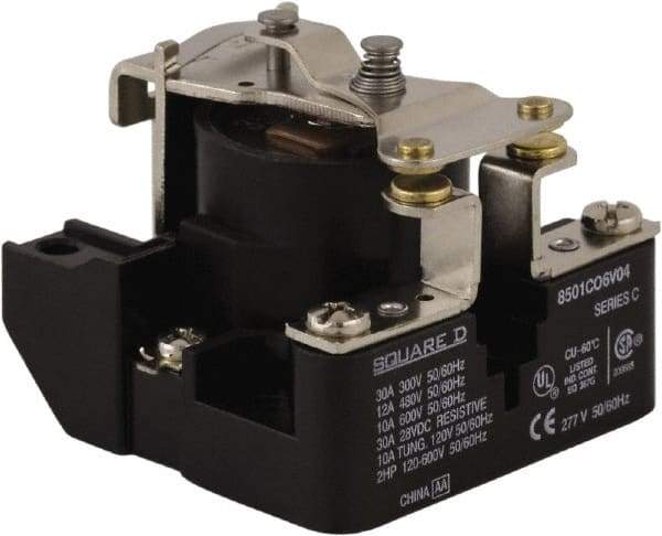 Square D - 2 hp, 10 VA Power Rating, Electromechanical Screw Clamp General Purpose Relay - 10 Amp at 600 V & 40 Amp at 277 VAC, SPST, 12 VAC at 50/60 Hz, 63.6mm Wide x 50.3mm High x 63.2mm Deep - Best Tool & Supply