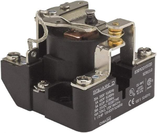 Square D - 1-1/2 hp, 10 VA Power Rating, Electromechanical Screw Clamp General Purpose Relay - 40 at 277 VAC & 5 at 600 V, SPDT, 277 VAC at 60 Hz, 63.6mm Wide x 52.4mm High x 63.2mm Deep - Best Tool & Supply