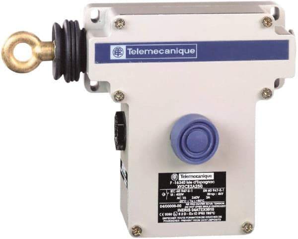 Telemecanique Sensors - 10 Amp, 2NO/2NC Configuration, Left Hand Operation, Rope Operated Limit Switch - Pushbutton Reset, Rope Pull, Pilot Light Indicator, 300 VAC - Best Tool & Supply