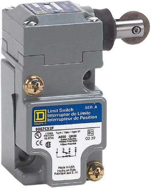 Square D - SPDT, NC/NO, 600 Volt Screw Terminal, Roller Plunger Actuator, General Purpose Limit Switch - 1, 2, 4, 6, 12, 13, 6P NEMA Rating, IP67 IPR Rating - Best Tool & Supply