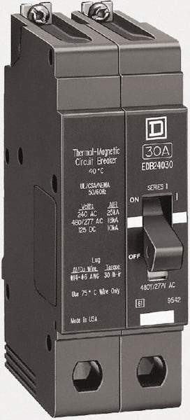 Square D - 40 Amp, 480Y/277 V, 2 Pole, Bolt On Miniature Circuit Breaker - 18 kA Breaking Capacity, 12, 14 AWG - Best Tool & Supply