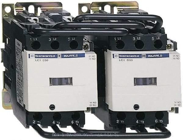 Schneider Electric - 3 Pole, 120 Coil VAC at 50/60 Hz, 50 Amp, Reversible IEC Contactor - Bureau Veritas, CCC, CSA, CSA C22.2 No. 14, DNV, EN/IEC 60947-4-1, EN/IEC 60947-5-1, GL, GOST, LROS, RINA, UL 508, UL Listed - Best Tool & Supply