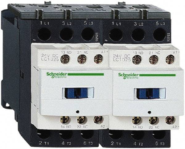 Schneider Electric - 3 Pole, 110 Coil VAC at 50/60 Hz, 25 Amp at 440 VAC, Reversible IEC Contactor - 1 Phase hp: 2 at 115 VAC, 3 at 230/240 VAC, 3 Phase hp: 15 at 460/480 VAC, 20 at 575/600 VAC, 5 at 200/208 VAC, 7.5 at 230/240 VAC - Best Tool & Supply