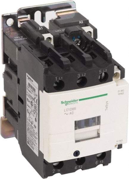 Schneider Electric - 3 Pole, 200 Coil VAC at 60 Hz, 65 Amp at 440 VAC and 80 Amp at 440 VAC, Nonreversible IEC Contactor - 1 Phase hp: 10 at 230/240 VAC, 5 at 115 VAC, 3 Phase hp: 20 at 200/208 VAC, 20 at 230/240 VAC, 50 at 460/480 VAC, 50 at 575/600 VAC - Best Tool & Supply