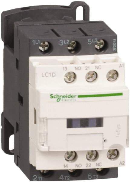 Schneider Electric - 3 Pole, 21 Coil VAC at 50/60 Hz, 12 Amp at 440 VAC and 25 Amp at 440 VAC, Nonreversible IEC Contactor - 1 Phase hp: 1 at 115 VAC, 2 at 230/240 VAC, 3 Phase hp: 10 at 575/600 VAC, 3 at 200/208 VAC, 3 at 230/240 VAC, 7.5 at 460/480 VAC - Best Tool & Supply