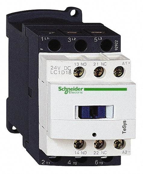 Schneider Electric - 3 Pole, 110 Coil VAC at 50/60 Hz, 18 Amp at 440 VAC and 32 Amp at 440 VAC, Nonreversible IEC Contactor - 1 Phase hp: 1 at 115 VAC, 3 at 230/240 VAC, 3 Phase hp: 10 at 460/480 VAC, 15 at 575/600 VAC, 5 at 200/208 VAC, 5 at 230/240 VAC - Best Tool & Supply