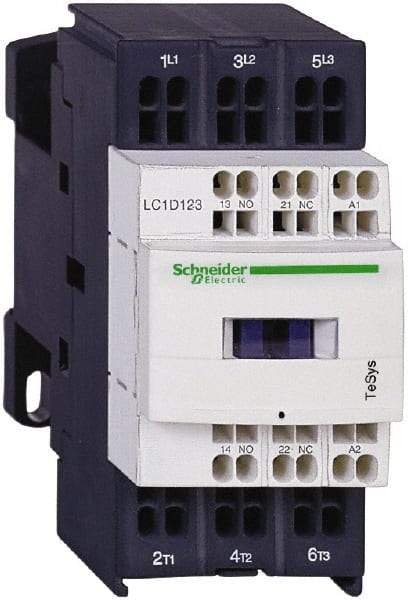 Schneider Electric - 3 Pole, 24 Coil VDC, 18 Amp at 440 VAC and 25 Amp at 440 VAC, Nonreversible IEC Contactor - 1 Phase hp: 1 at 115 VAC, 3 at 230/240 VAC, 3 Phase hp: 10 at 460/480 VAC, 15 at 575/600 VAC, 5 at 200/208 VAC, 5 at 230/240 VAC - Best Tool & Supply