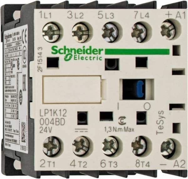 Schneider Electric - 4 Pole, 24 Coil VDC, 16 Amp at 690 VAC and 20 Amp at 440 VAC, Nonreversible IEC Contactor - BS 5424, CSA, IEC 60947, NF C 63-110, RoHS Compliant, UL Listed, VDE 0660 - Best Tool & Supply