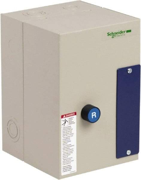 Schneider Electric - 3 Pole, 12 Amp, 120 Coil VAC, Nonreversible Enclosed IEC Motor Starter - 1 Phase Hp: 0.5 at 120 VAC, 2 at 240 VAC, 3 Phase Hp: 10 at 575 VAC, 3 at 208 VAC, 3 at 230 VAC, 7.5 at 460 VAC - Best Tool & Supply