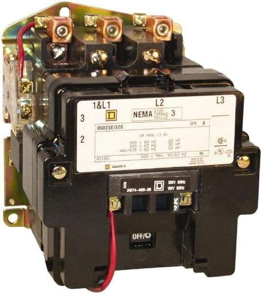 Square D - 3 Pole, 380 Coil VAC at 50 Hz, 90 Amp NEMA Contactor - Open Enclosure, 50 Hz at 380 VAC - Best Tool & Supply