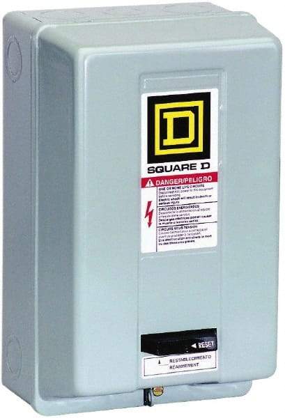 Square D - 220 Coil VAC at 50 Hz, 240 Coil VAC at 60 Hz, 45 Amp, NEMA Size 2, Nonreversible Enclosed Enclosure NEMA Motor Starter - 3 Phase hp: 10 at 200 VAC, 15 at 230 VAC, 25 at 460 VAC, 25 at 575 VAC, 1 Enclosure Rating - Best Tool & Supply