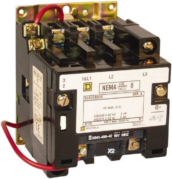 Square D - 3 Pole, 24 Coil VAC at 60 Hz, 18 Amp NEMA Contactor - Open Enclosure, 60 Hz at 24 VAC - Best Tool & Supply