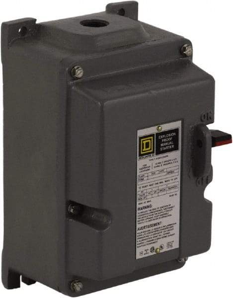 Square D - 3 Poles, 27 Amp, M-1 NEMA, Enclosed Pushbutton Manual Motor Starter - 10 hp at 380 to 575 VAC & 7-1/2 hp at 200 to 230 VAC, CSA, NEMA 7/9 & UL Listed - Best Tool & Supply