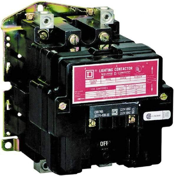 Square D - No Enclosure, 2 Pole, Electrically Held Lighting Contactor - 100 A (Tungsten), 110 VAC at 50 Hz, 120 VAC at 60 Hz - Best Tool & Supply