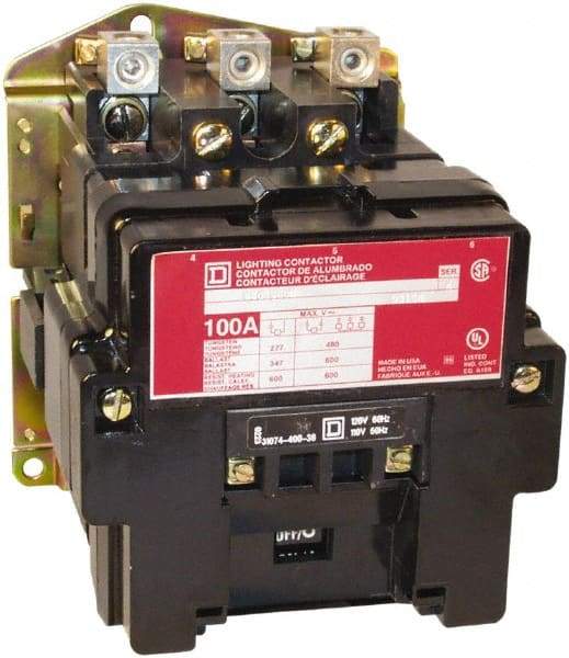 Square D - No Enclosure, 3 Pole, Electrically Held Lighting Contactor - 60 A (Tungsten), 24 VAC at 60 Hz - Best Tool & Supply