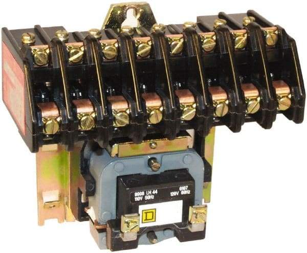 Square D - No Enclosure, 10 Pole, Mechanically Held Lighting Contactor - 20 A (Tungsten), 30 A (Fluorescent), 110 VAC at 50 Hz, 120 VAC at 60 Hz, 10NO Contact Configuration - Best Tool & Supply