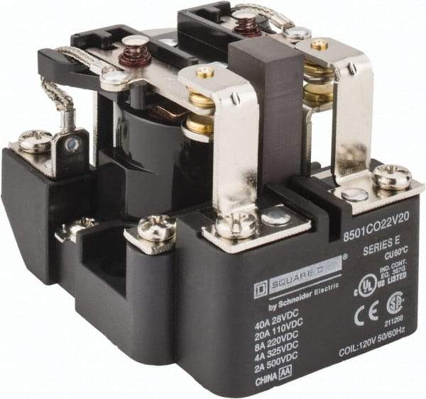 Square D - 10 VA Power Rating, Electromechanical Screw Clamp General Purpose Relay - 10 Amp at 110 V & 4 Amp at 220 V, DPDT, 120 VAC at 50/60 Hz, 63.6mm Wide x 58.8mm High x 79.4mm Deep - Best Tool & Supply