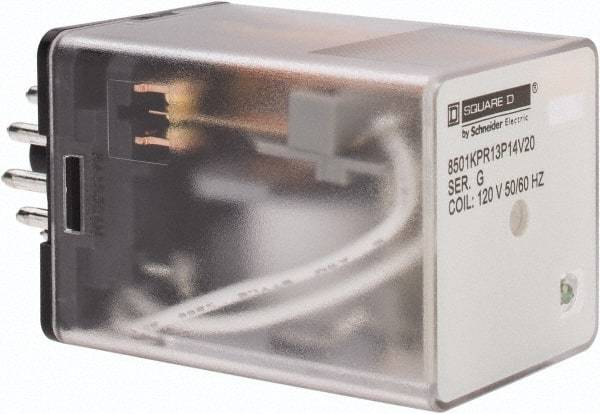 Square D - 11 Pins, 1 hp at 277 Volt & 1/3 hp at 120 Volt, 3 VA Power Rating, Octal Electromechanical Plug-in General Purpose Relay - 10 Amp at 250 VAC, 3PDT, 120 VAC at 50/60 Hz, 34.9mm Wide x 50.3mm High x 35.4mm Deep - Best Tool & Supply