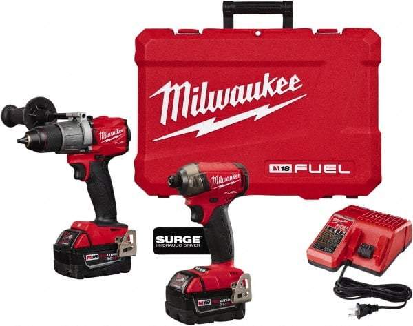 Milwaukee Tool - 18 Volt Cordless Tool Combination Kit - Includes Hammer Drill & 1/4" Hex Impact Driver, Lithium-Ion Battery Included - Best Tool & Supply