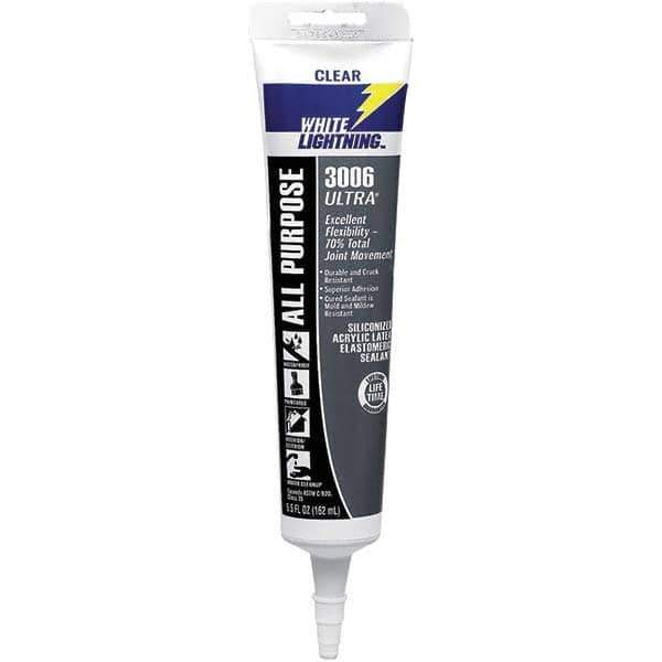 White Lightning - 5.5 oz Tube Clear Acrylic & Latex Sealant - -30 to 180°F Operating Temp, 45 min Tack Free Dry Time, 5 to 7 Days Full Cure Time - Best Tool & Supply