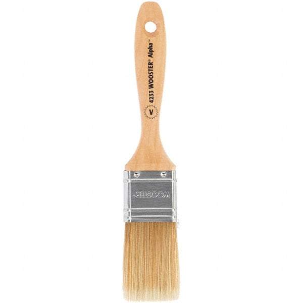 Wooster Brush - 1-1/2" Flat Synthetic Varnish Brush - 2-7/16" Bristle Length, 6-1/2" Maple Beavertail Handle - Best Tool & Supply