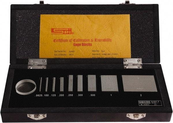 SPI - 9 Piece, 1/16 to 2", Grade AS-1, Steel Gage Block Set - Rectangular, 0.000016" Tolerance - Best Tool & Supply