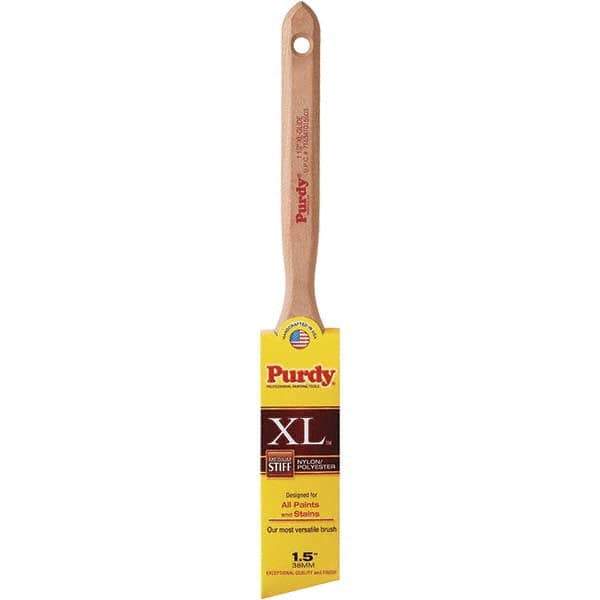 Purdy - 1-1/2" Angled Synthetic Trim Brush - 2-7/16" Bristle Length, 2-7/16" Wood Fluted Handle - Best Tool & Supply