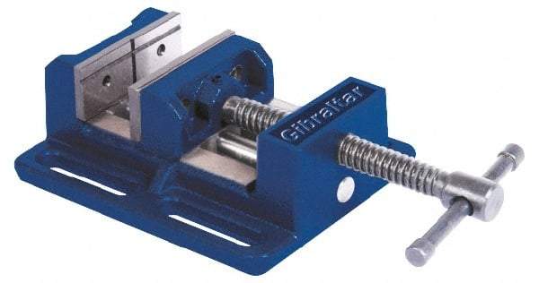 Gibraltar - 4" Jaw Opening Capacity x 1-1/2" Throat Depth, Horizontal Drill Press Vise - 4" Wide Jaw, Stationary Base, Standard Speed, 7-9/16" OAL x 2-7/8" Overall Height, Cast Iron - Best Tool & Supply