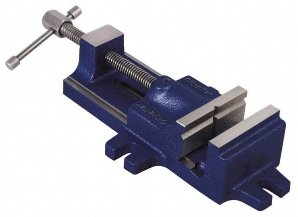 Gibraltar - 4" Jaw Opening Capacity x 1-1/2" Throat Depth, Horizontal Drill Press Vise - 3-1/2" Wide Jaw, Stationary Base, Standard Speed, 12-1/2" OAL, Cast Iron - Best Tool & Supply