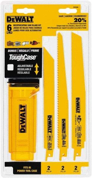 DeWALT - 6 Pieces, 8" to 9" Long x 0.04" Thickness, Bi-Metal Reciprocating Saw Blade Set - Straight Profile, 6 to 14 Teeth, Toothed Edge - Best Tool & Supply