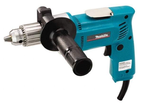 Makita - 1/2" Keyed Chuck, 550 RPM, Pistol Grip Handle Electric Drill - 6.5 Amps, 115 Volts, Reversible, Includes Chuck Key, Drill Chuck, Side Handle - Best Tool & Supply